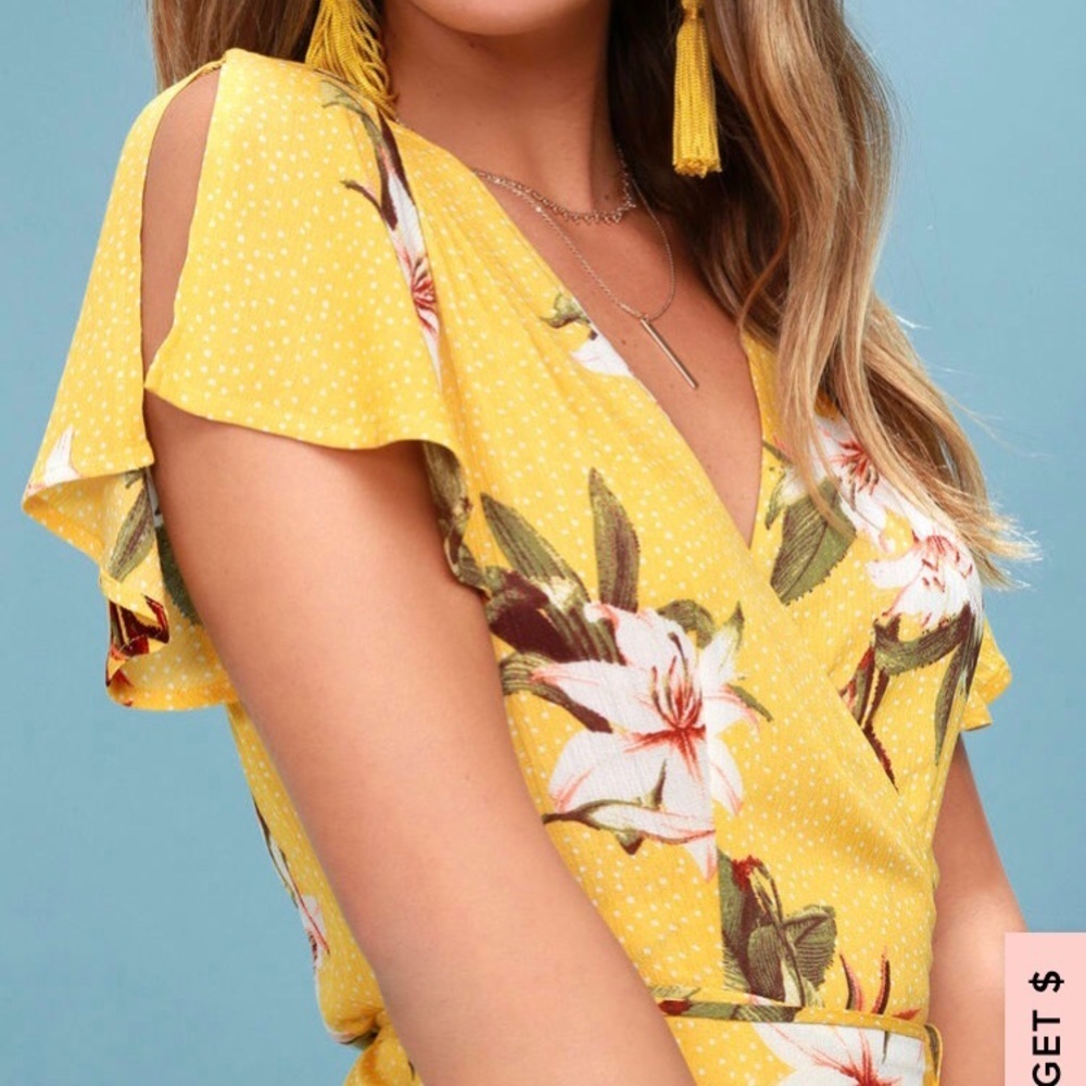 Heart of Marigold Yellow Tropical Wrap Maxi Dress - Picture 3 of 8